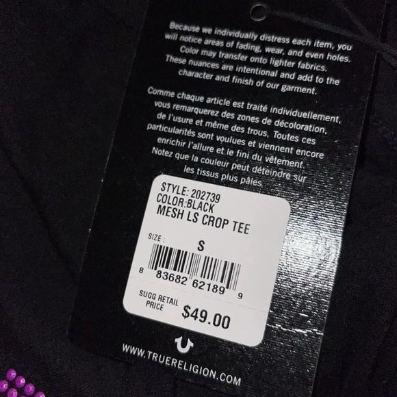 True Religion Size Small Black Crop Top NWT - Picture 5 of 5
